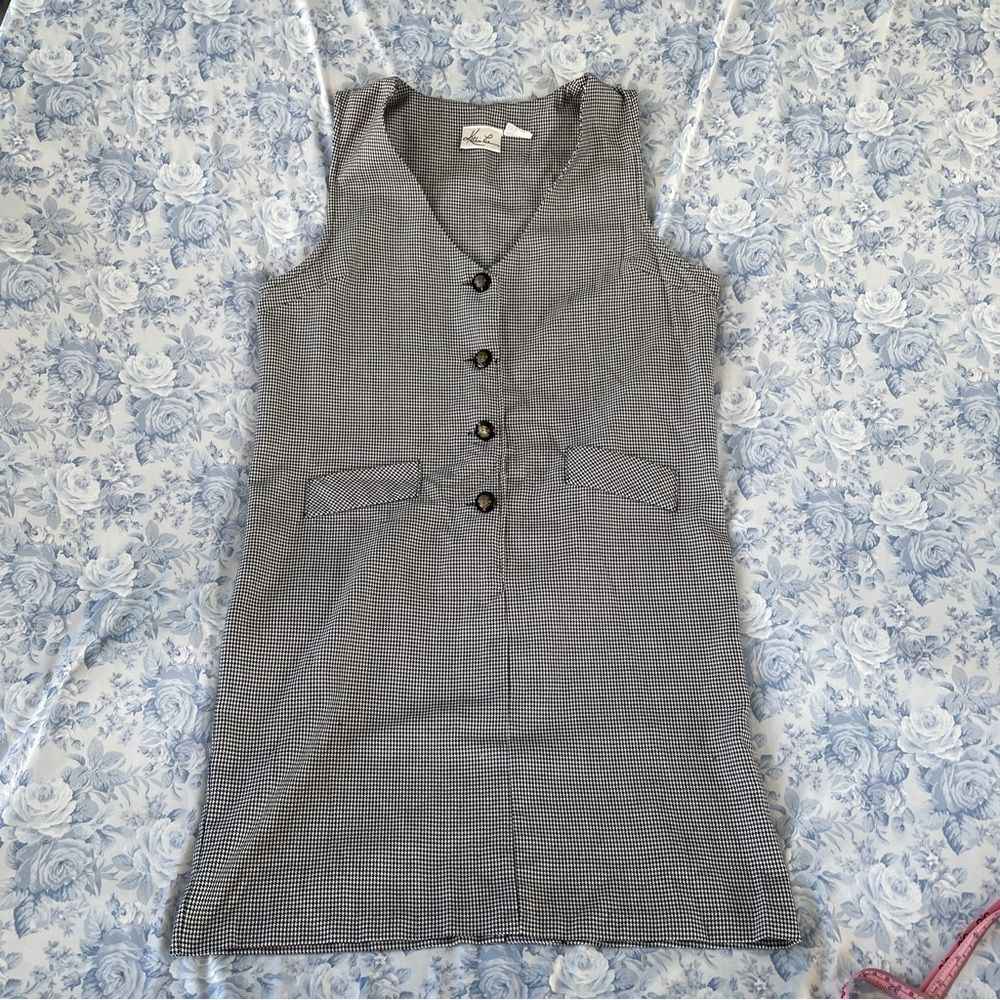Vintage 90s Houndstooth Dress Mid Length Dark Academia Plaza Aesthetic Goth Emo